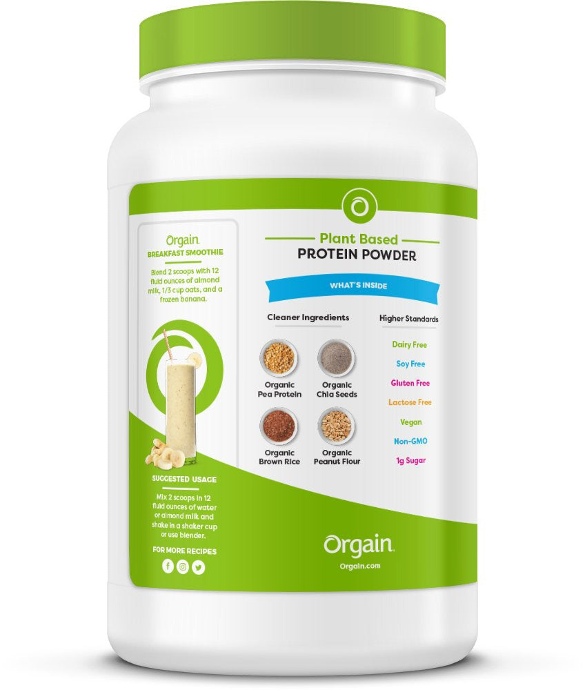 Organic Vegan Protein Powder, Peanut Butter - 21G Plant Protein, 5G Prebiotic Fi