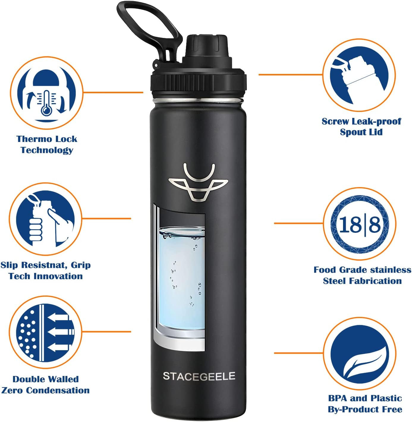 Insulated Vacuum Water Bottle with Spout Lid & Screw on Top | Stainless Steel Fl