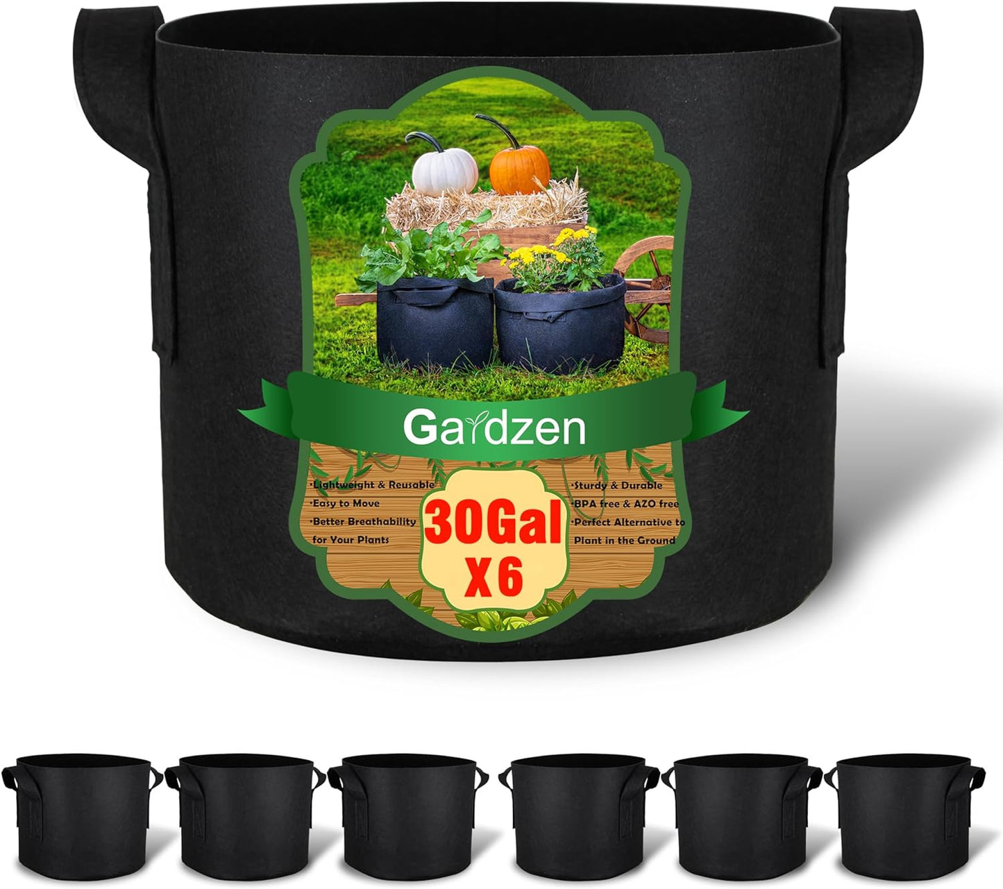 6-Pack 30 Gallon Grow Bags, Aeration Fabric Pots with Handles, Heavy Duty Cloth