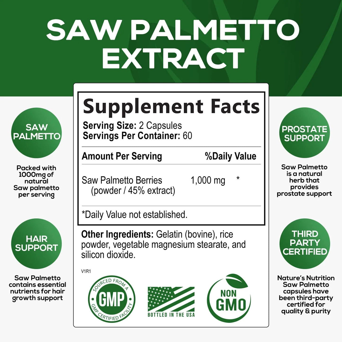 Saw Palmetto Extract Prostate Supplement - 1000 MG Saw Palmetto Supplement, Natu