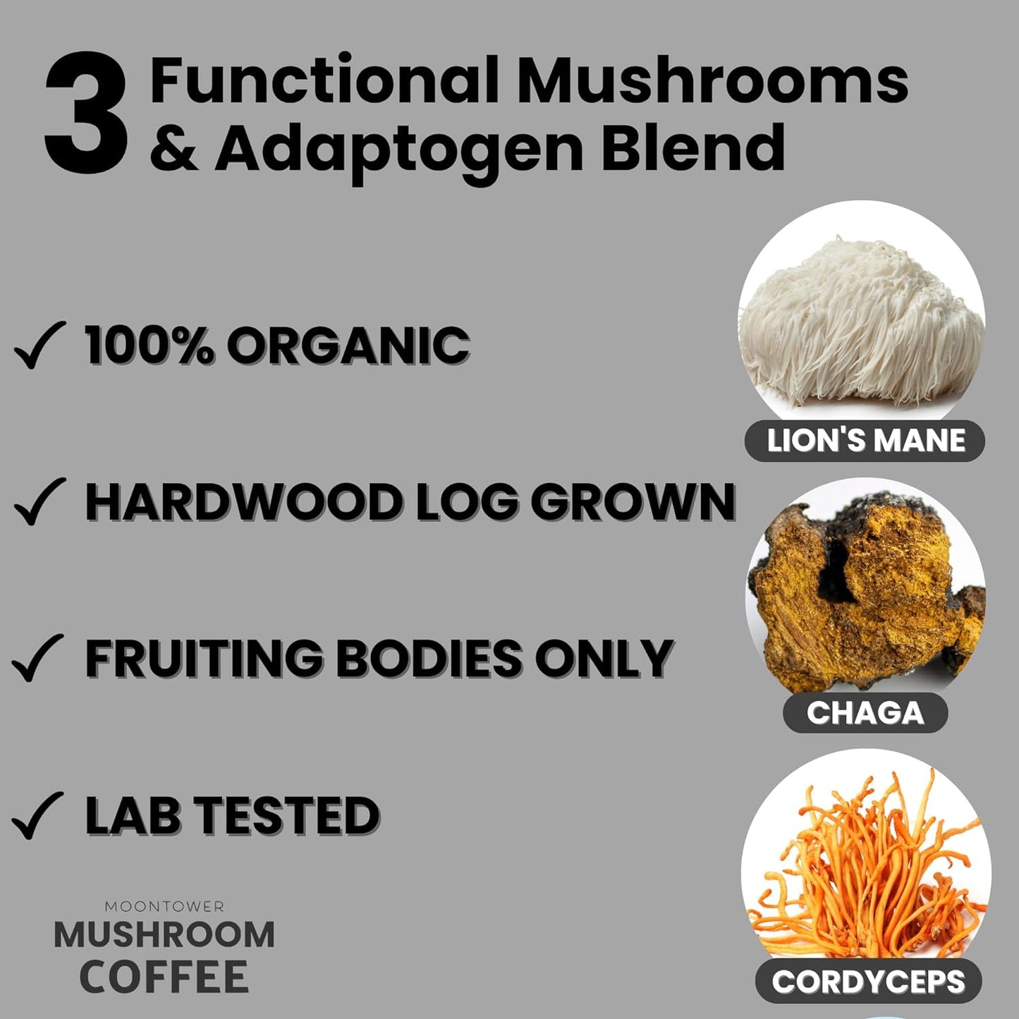 Organic Medium Roast Mushroom Coffee - Organic Lions Mane, Chaga, and Cordyceps