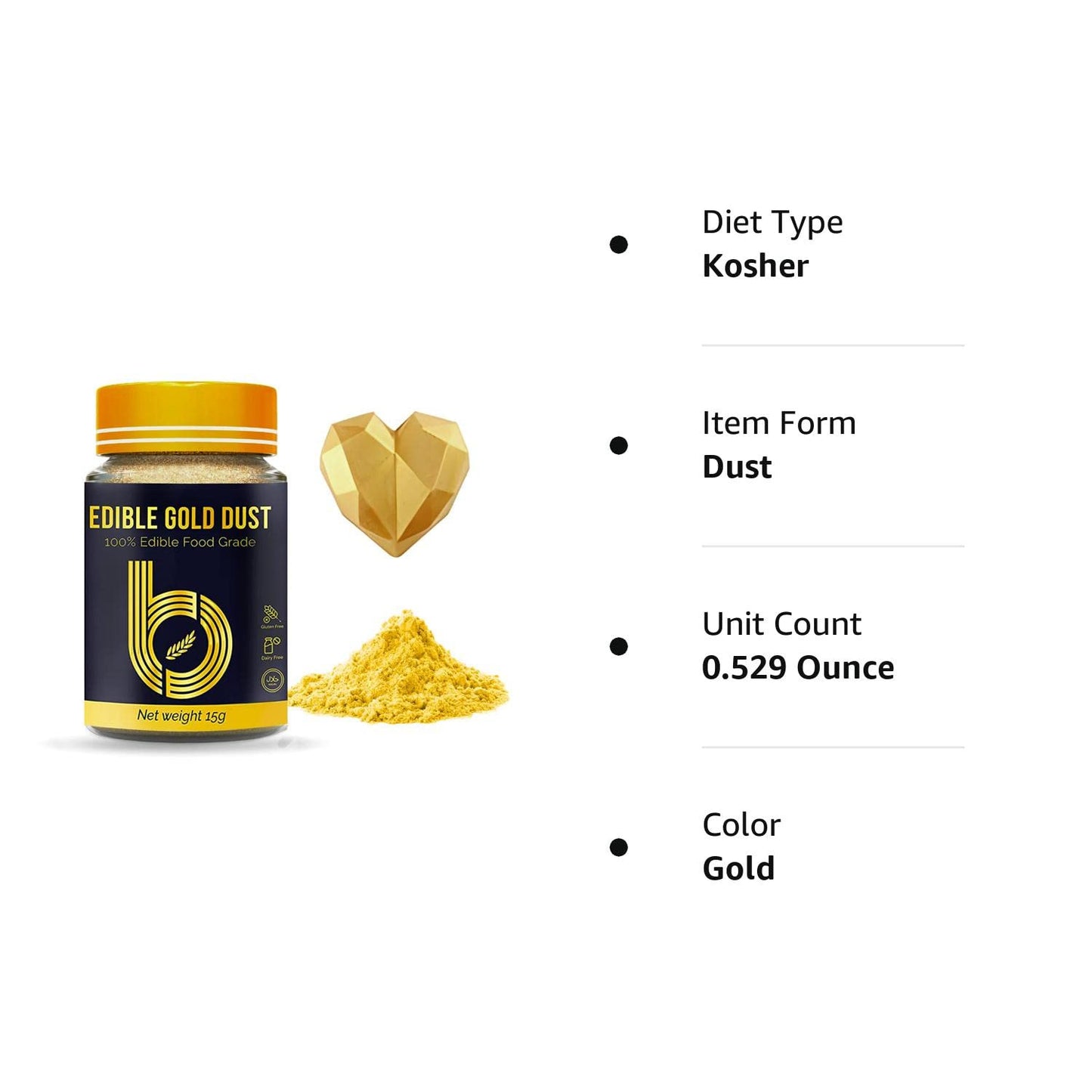 Gold Luster Dust Edible 15G - Edible Glitter for Drinks & Desserts - Gluten Free