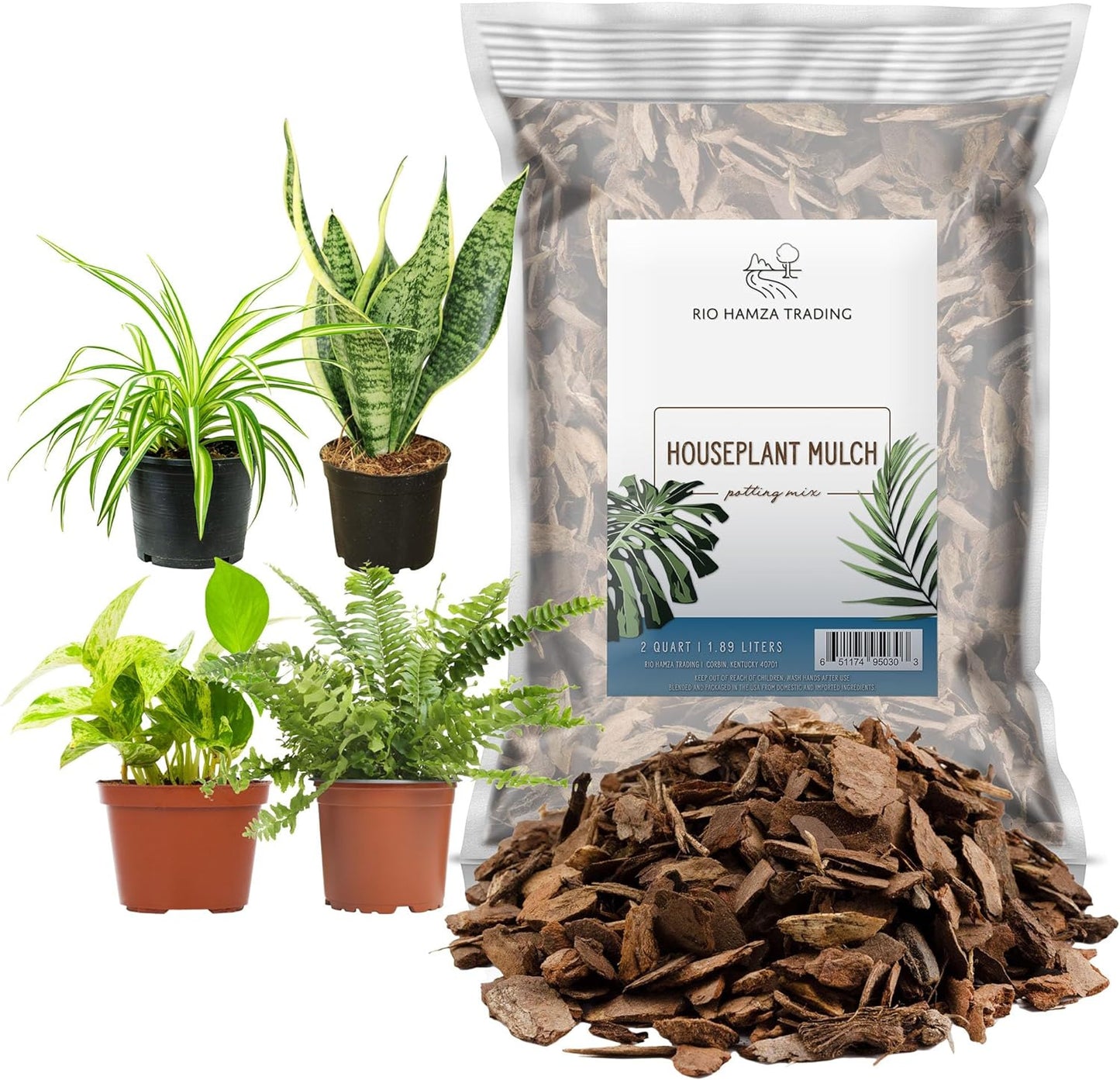 Houseplant Mulch (2 Quarts), Small Bark Wood Chips for Indoor, Patio, Potting Me