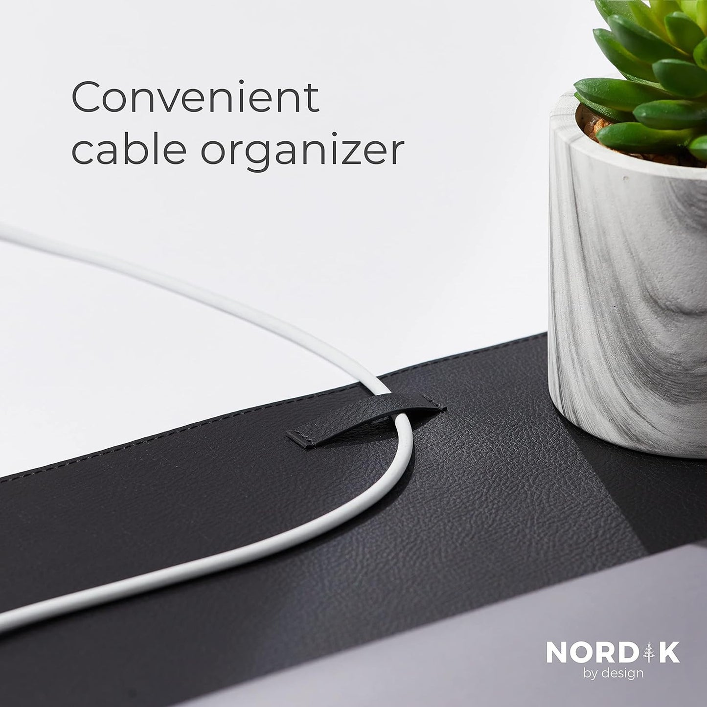 Nordik Cork Leather Desk Mat Cable Organizer (Pebble Black 35 X 17 Inch) Premium