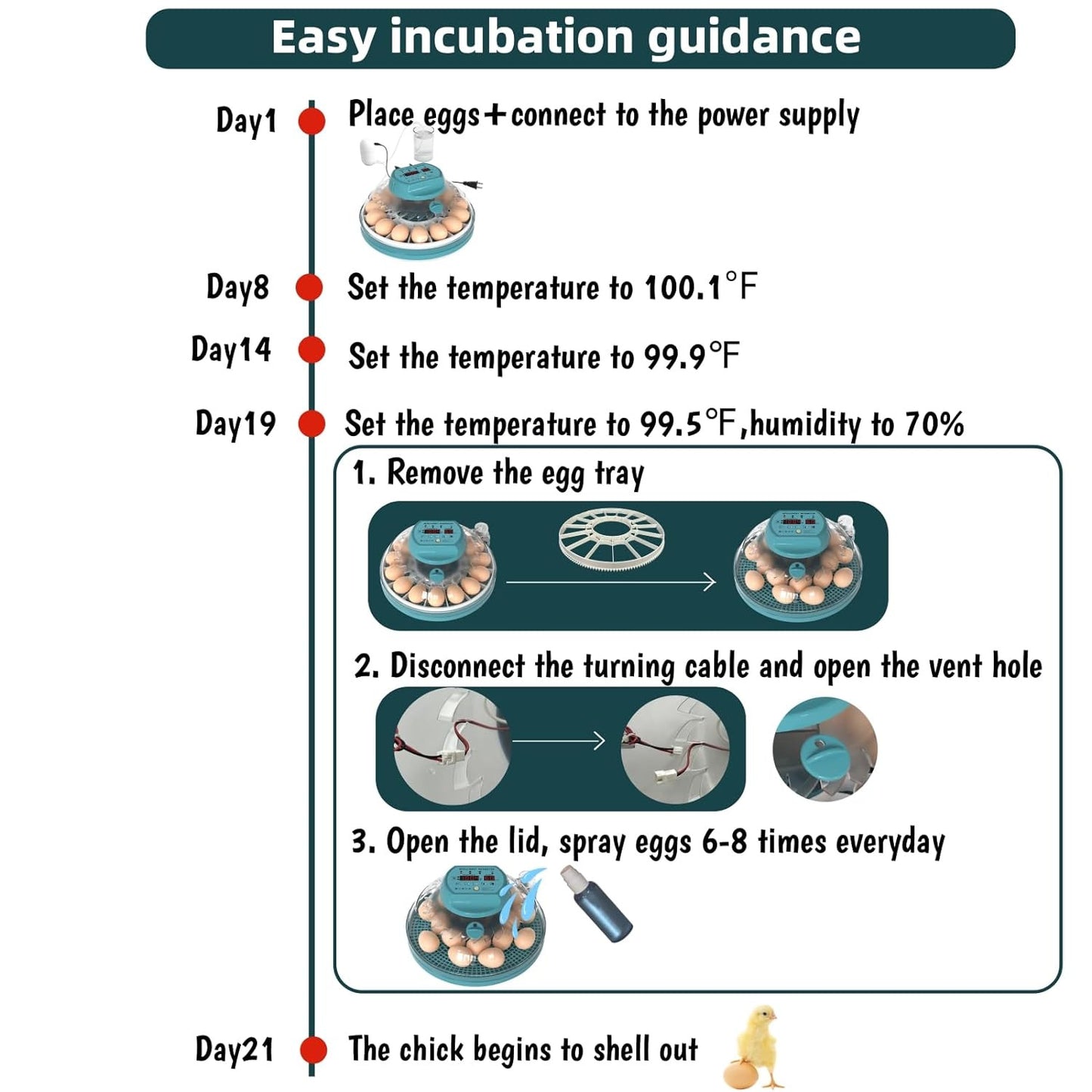 Hethay Egg Incubator, Intelligent Incubator for Chicken Eggs with Automatic Humi