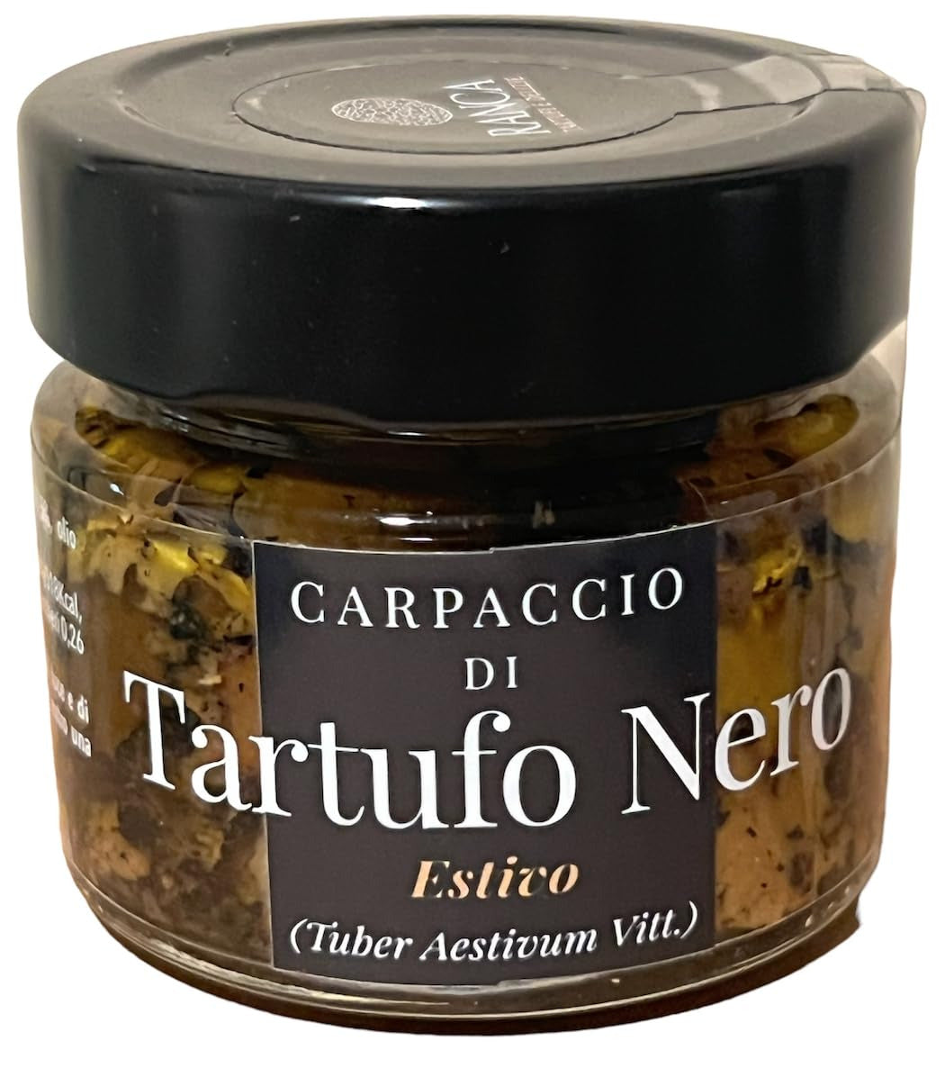 Italian Black Summer Truffle Slices Carpaccio in Olive Oil - Gourmet Thin Sliced